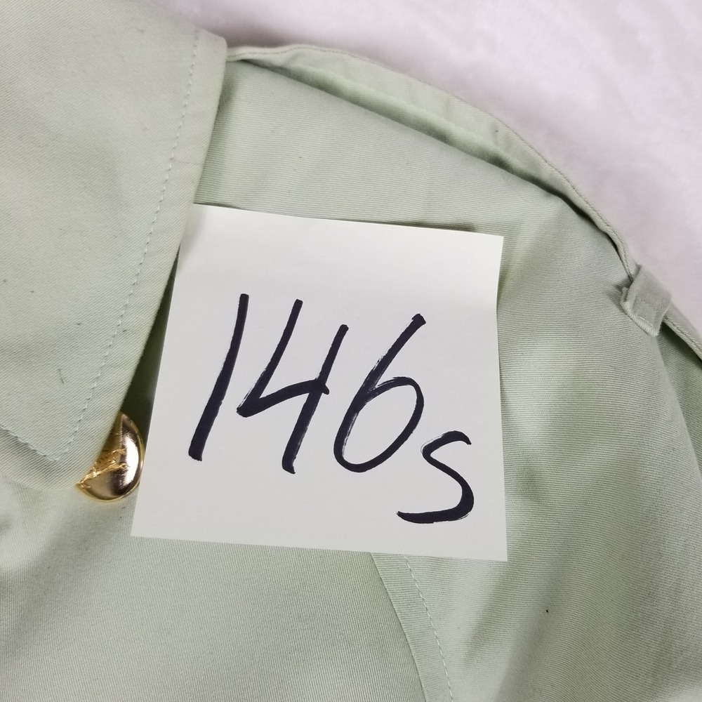 Burberrys Trench Coat Womens 4 X-Long Sage Green Gold Crest Button Belted Vtg - Picture 13 of 13